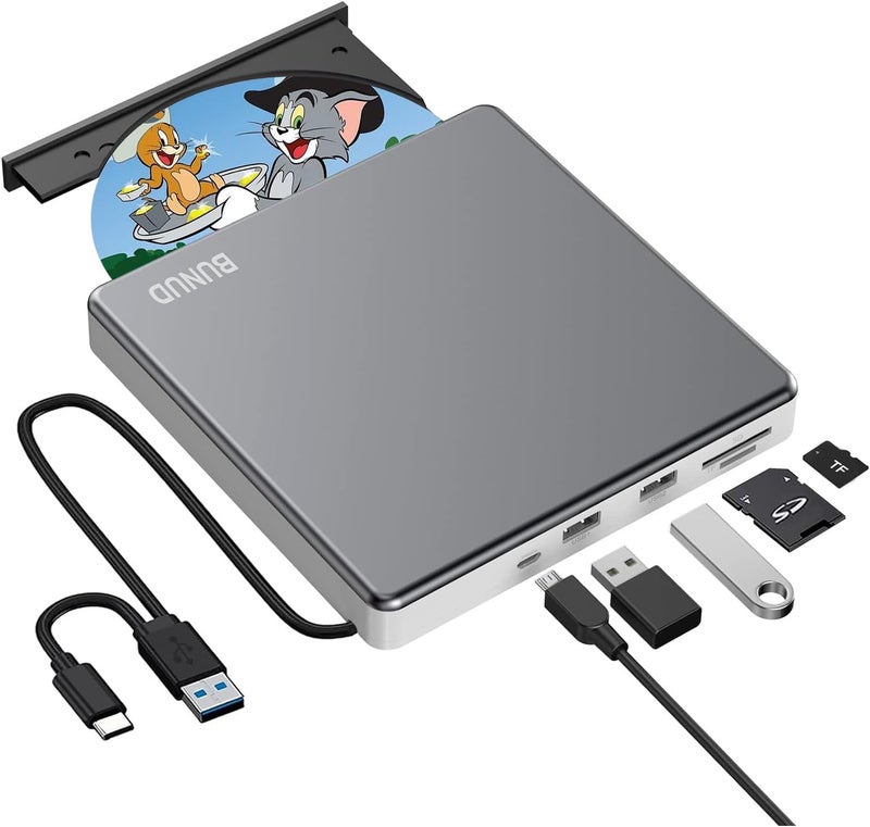 BVNUD محرك DVD خارجي، Superdrive USB C لأبل، محرك DVD قابل للاحتراق والقراءة USB 3.0 لماك، محرك DVD خارجي محمول لأجهزة الكمبيوتر المحمولة ماك بوك ويندوز 11 10 PC لينوكس OS - Image 1